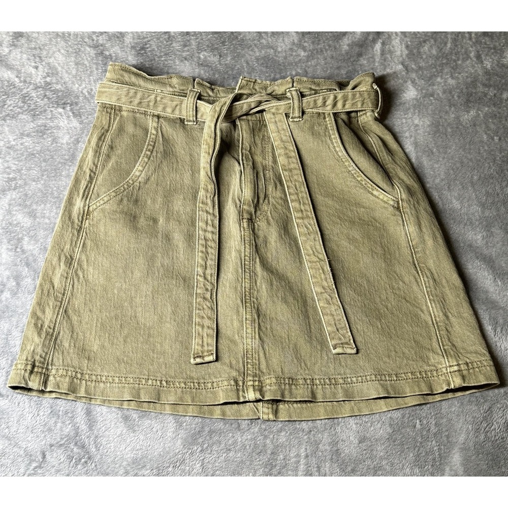 American Eagle Outfitters Skirt Womens 4 Green A Line Belted Pockets Stretch